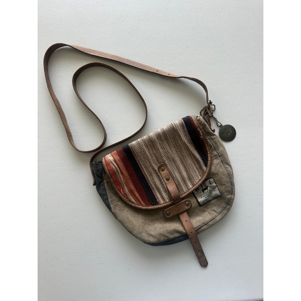 Will Leather Goods Crossbody Bag Waxed Tin Cloth Canvas Wool Southwestern FLAW